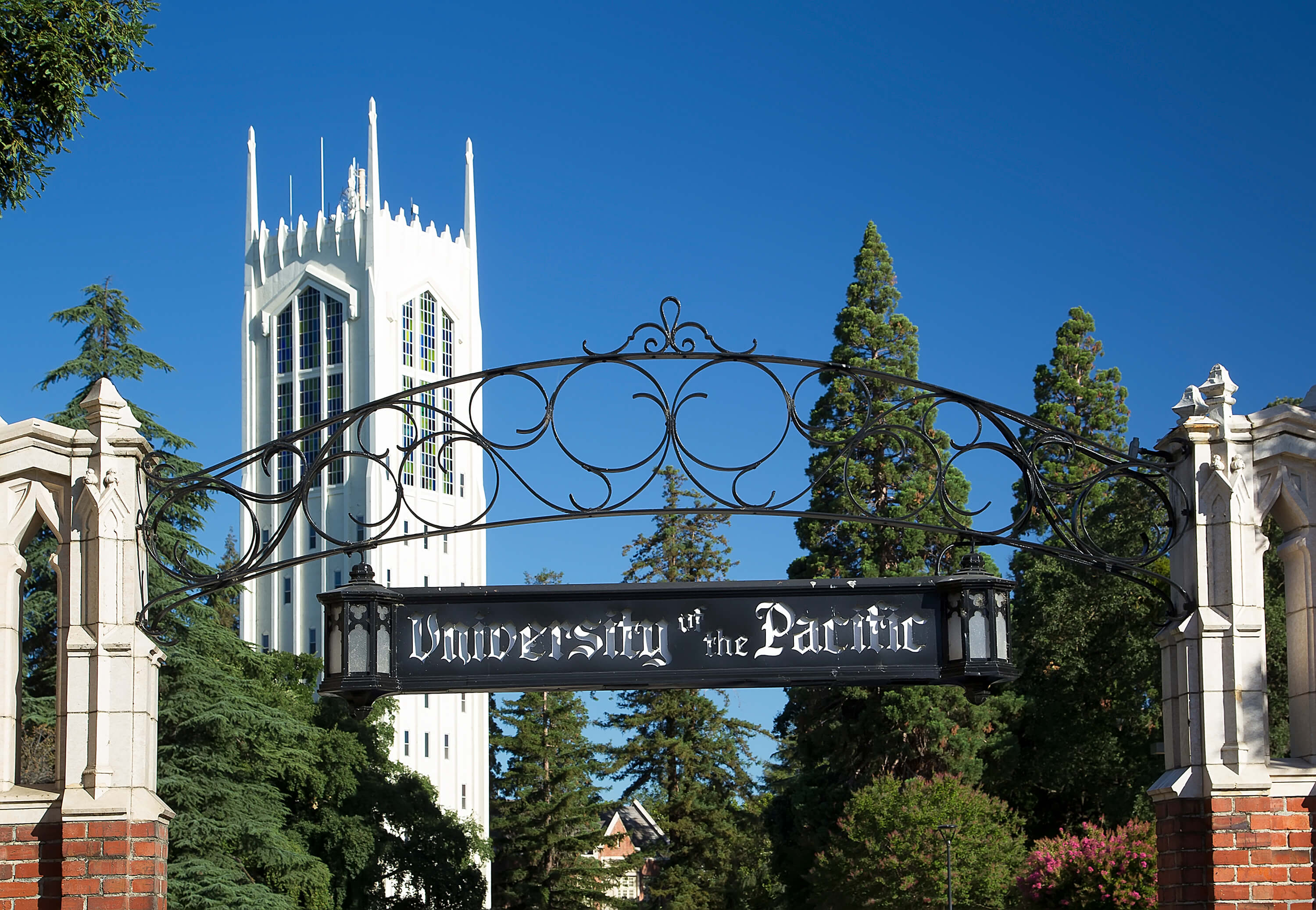 University of the Pacific Sign with tower in the background
