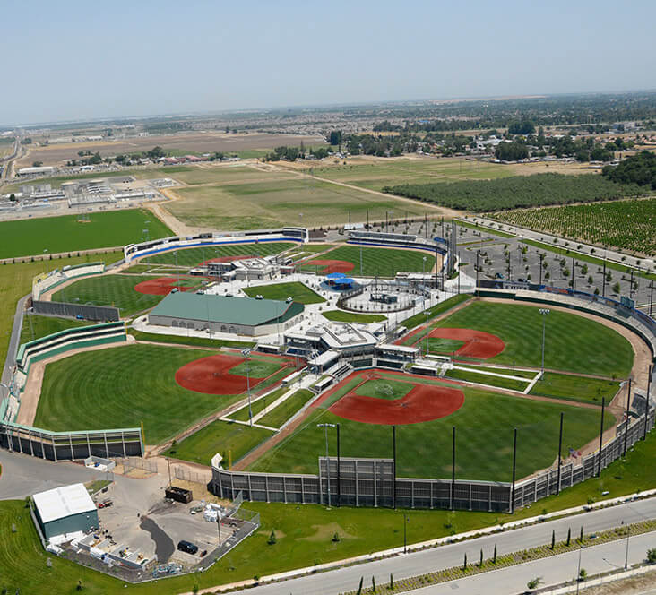 Arial photo of a set of baseball fields