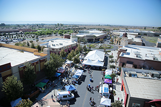 Arial shot of a carshow