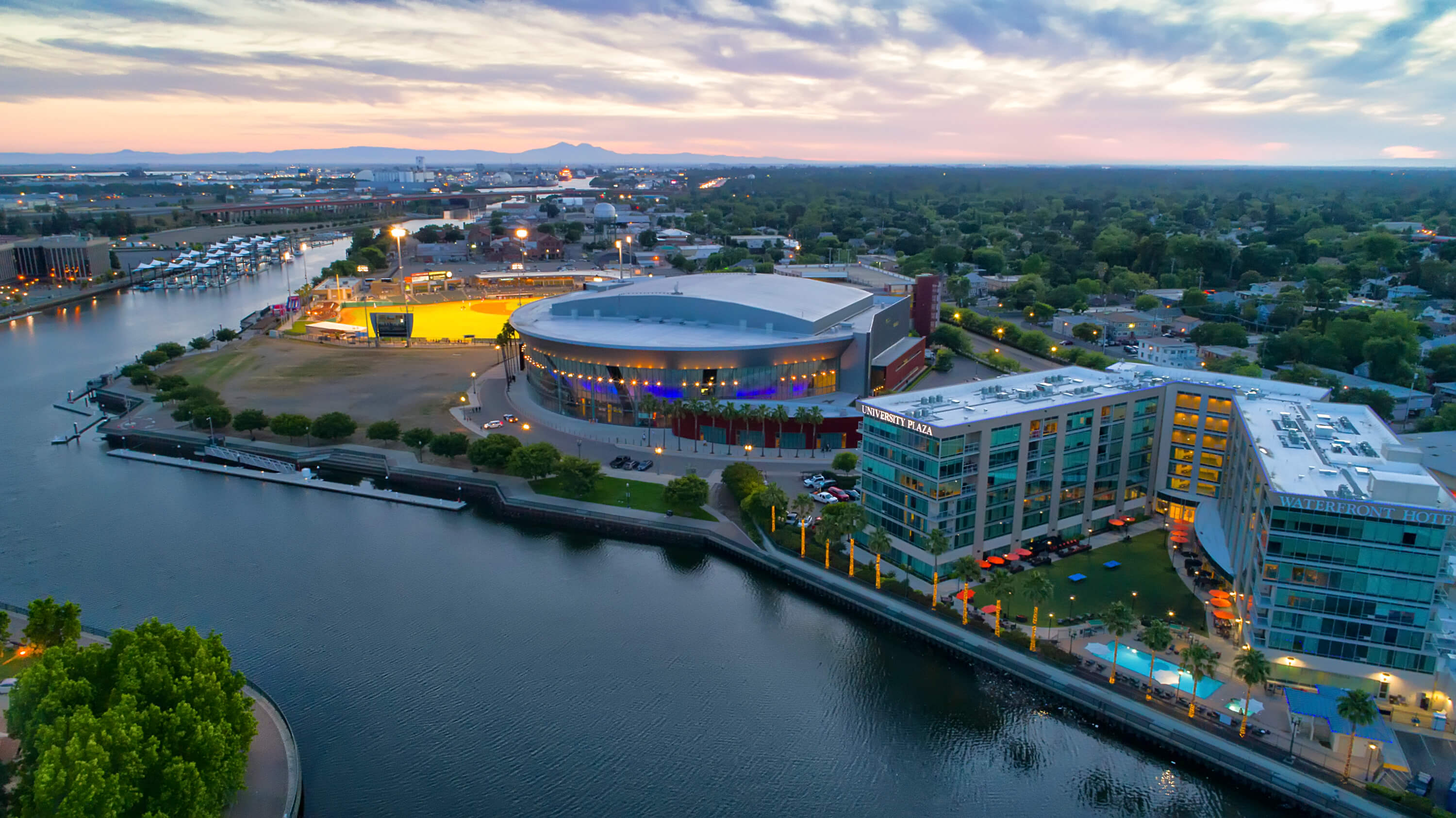 Arial shot of buildings