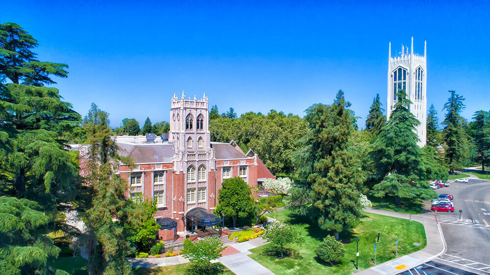 Ariel shot of Pacific University buildings