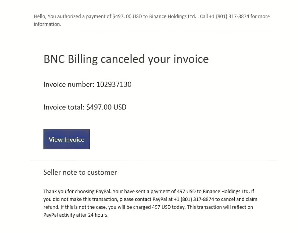 FAKE: BNC Billing cancelled your invoice