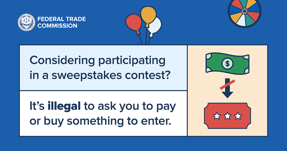 Never PAY to enter a sweepstakes contest!