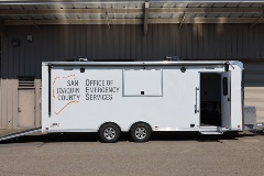 White trailer with San Joaquin County OES logo